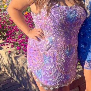 Rachel Allan Lavender Embellished Mini Dress